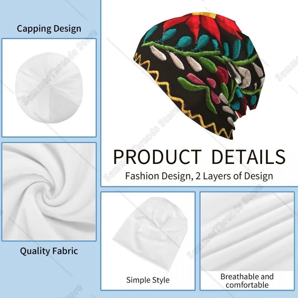 الزهور الإسبانية المكسيكية الفن Skullies قبعة حريمي مطبوعة الصيف الرجال النساء في الهواء الطلق قبعات دافئة ذات الاستخدام المزدوج بونيه محبوك قبعة #5