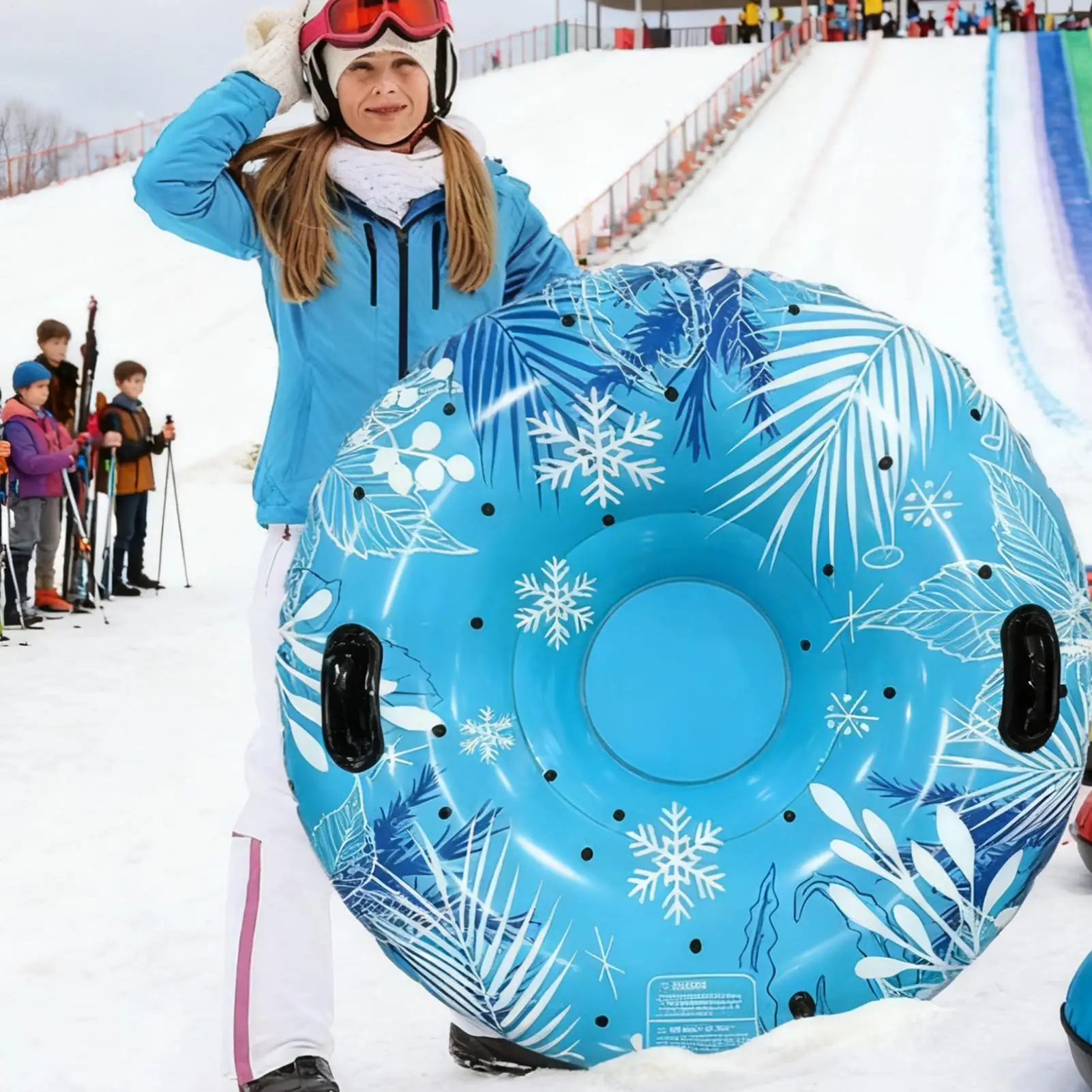 Winter Snow Tube 40 Inch Cold-Resistant Anti-Tipping Inflating Winter Snow Sled For Kids For Backyard Playground Garden Skating