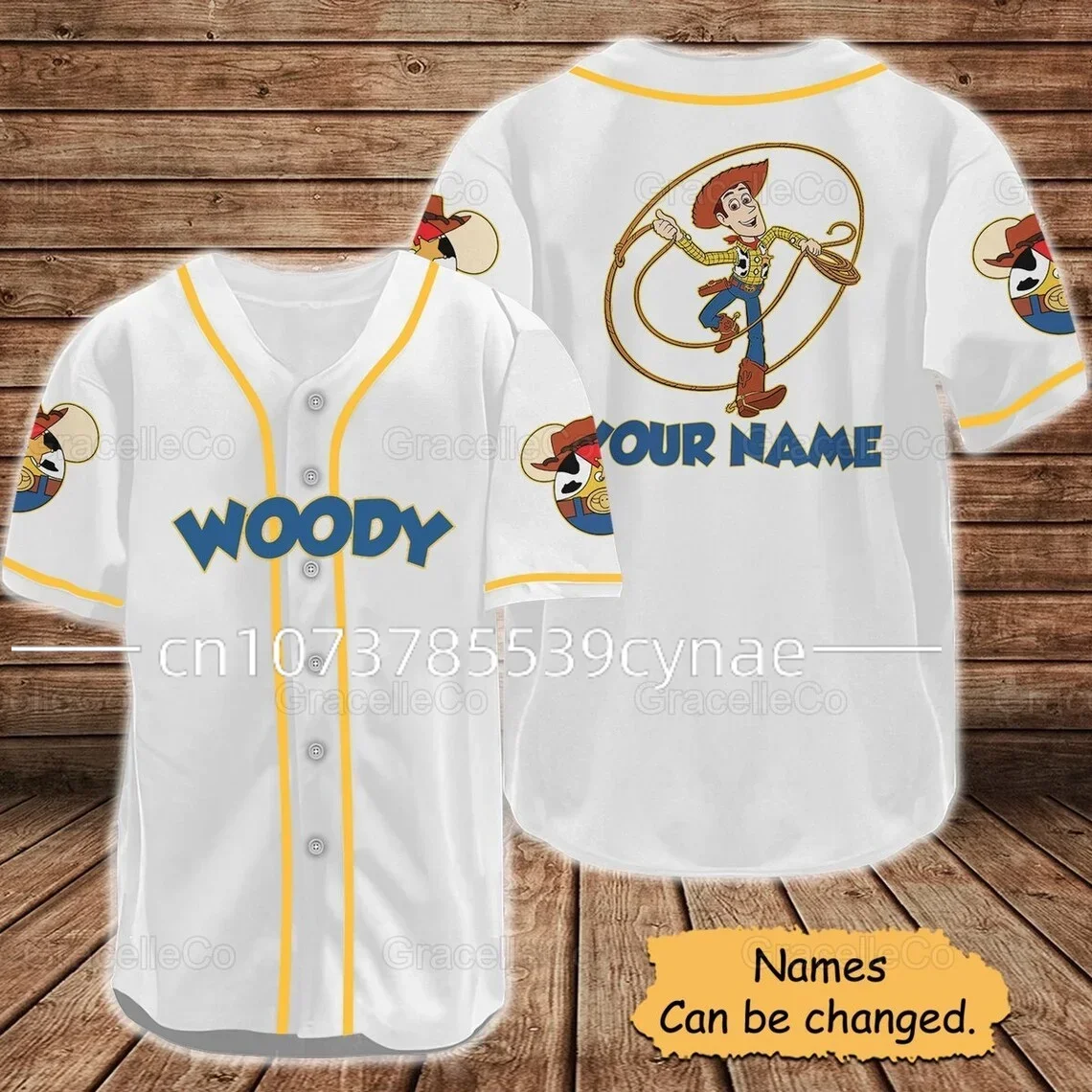 New Disney Brand Toy Story Woody Streetwear Summer Beach Party Men\'s Free Customized Short Sleeve Baseball Jersey