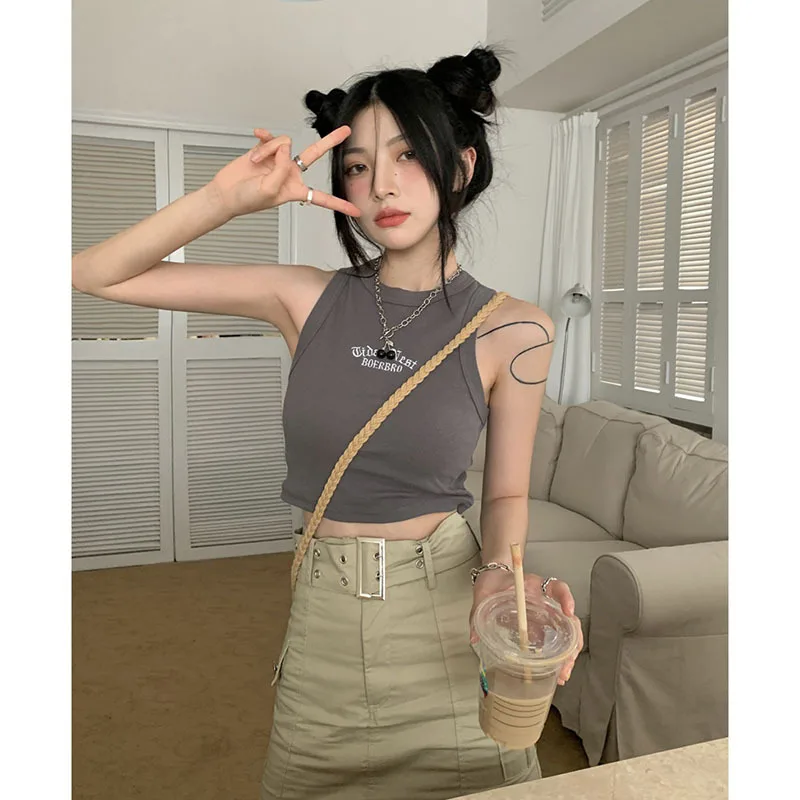 الصيف تانك القمم للنساء Y2K فتاة حار بسيط المحاصيل تي شيرت كامل الكورية موضة بلا أكمام سليم سترة غير رسمية الشارع الشهير 2025