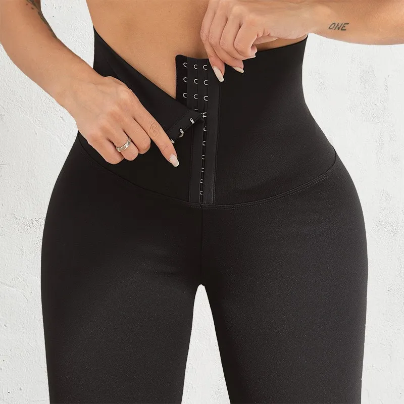 Ultra-high-waisted tummy control button-front cropped pants for women, quick-dry breathable yoga fitness workout leggings