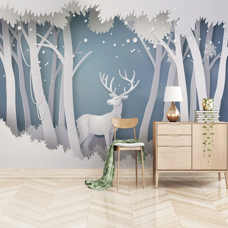 TV background wall decoration wall cloth 3D wallpaper European elk wall cloth Living room film and television wall wallpaper