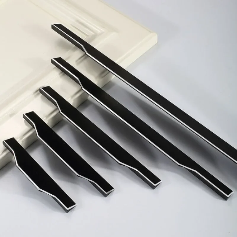 Highlight Black Modern Cabinet Handles Aluminum Alloy Kitchen Cupboard Pulls Drawer Knobs Door Furniture Handle Hardware