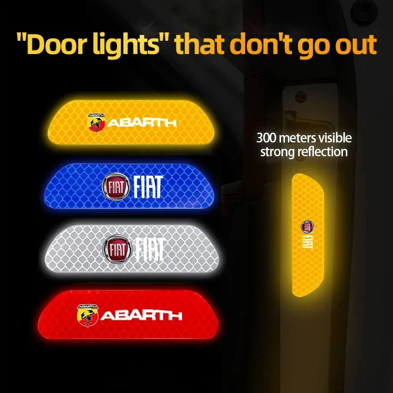 4Pcs Car Door Reflective Sticker Safety Warning Anti-collision Decal For Fiat Abarth 500 Panda 500X Tipo Egea 600 Uno Palio Punt