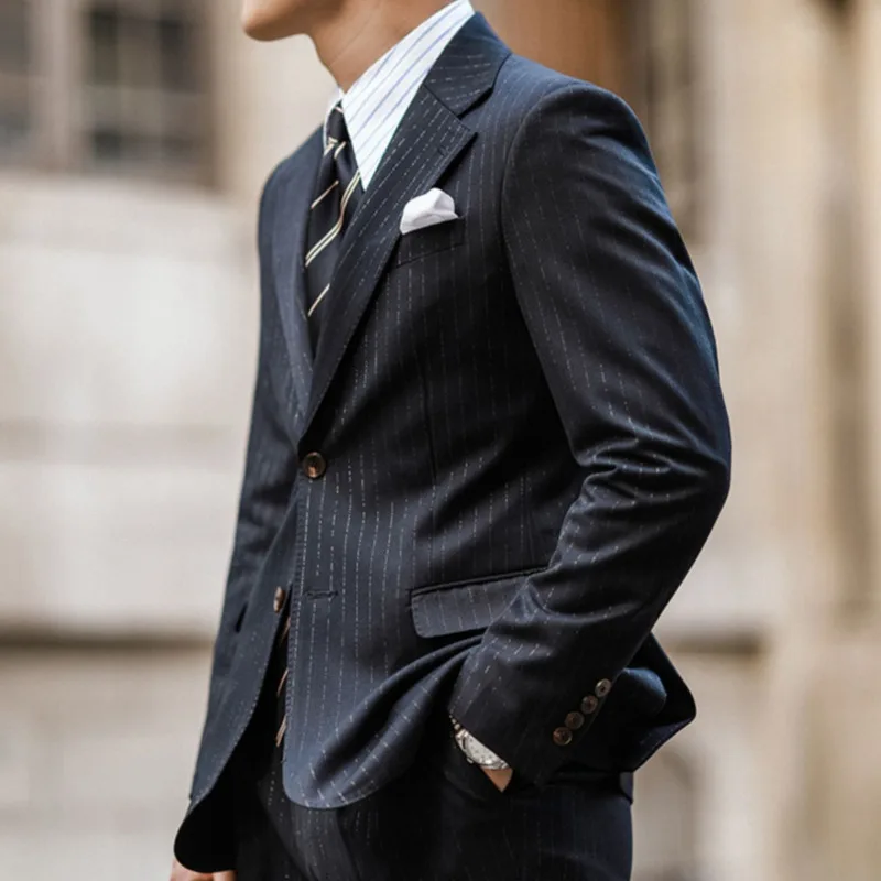 Metallic Stripes Quality Single Breasted Designer Suit 2 Piece Wedding Party Suit Groom Banquet Men Slim Costume Homme Mariage