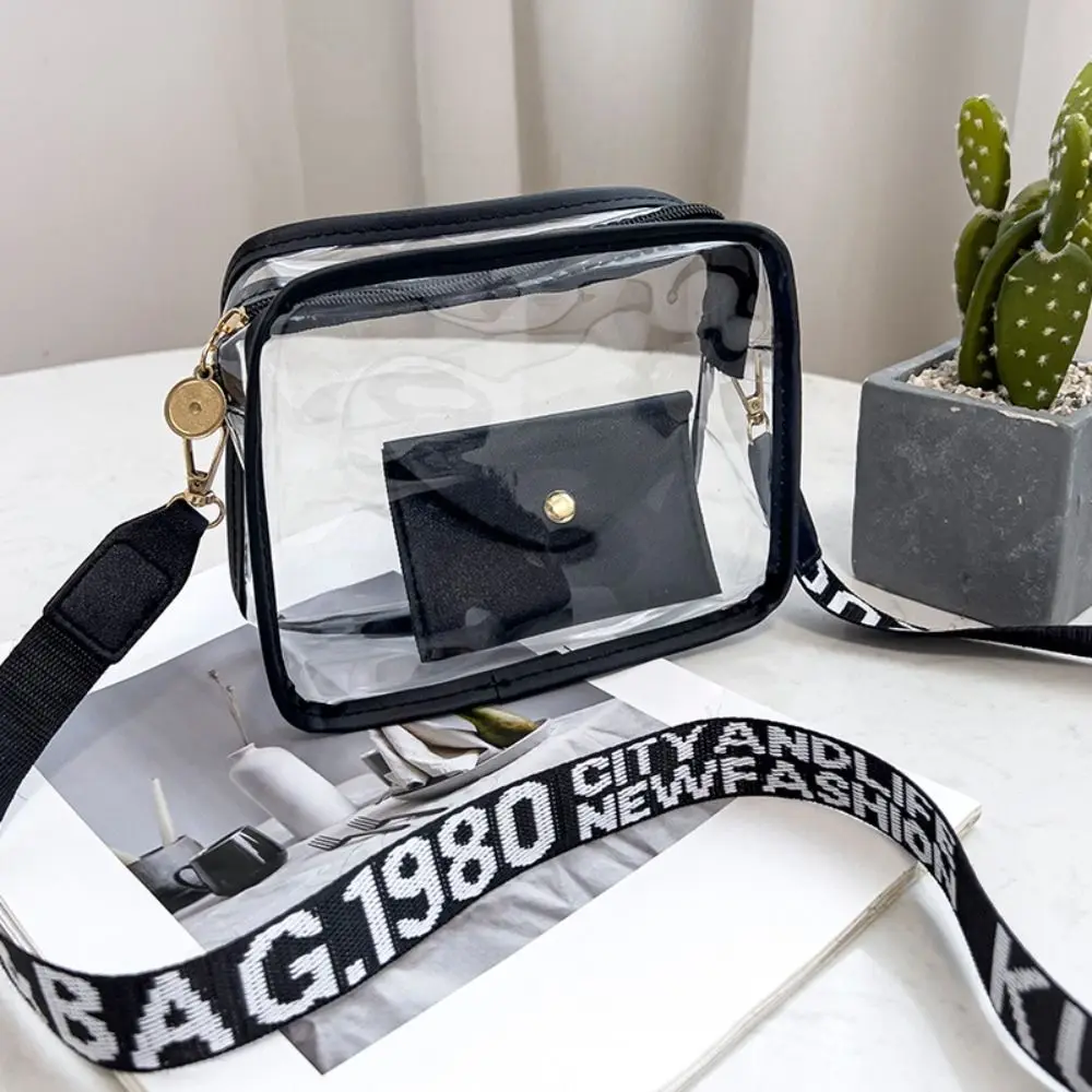 Women Transparent Crossbody Bag Candy Color Letter Fashion Shoulder Bag PVC Transparent Jelly Bag With Small Square Bag