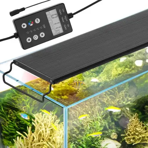 Aquarium Light with LCD Monitor, 24W Full Spectrum Fish Tank Light with 24/7 Natural Mode, Adjustable Brightness & Timer