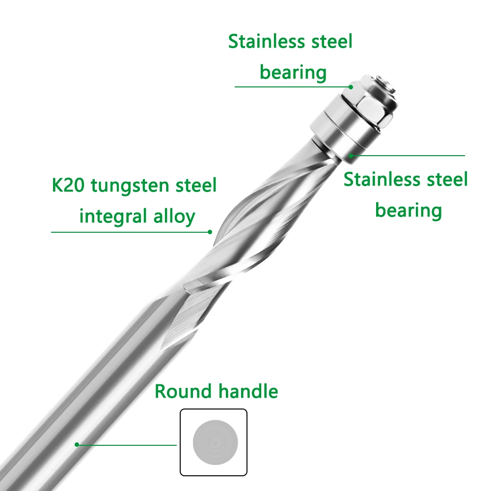 Imagem -03 - Cnc Router Bit com Flush Trim Carboneto Sólido Rolamento Superior Espiral Up-cut End Mill Bit Face Wood Milling Cutter mm 1pc Z08