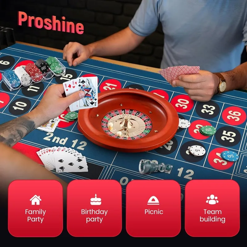 مجموعة عجلات الروليت مقاس 11 بوصة: عجلة الروليت الصلبة مع 47.2 * 23.6 بوصة تخطيط طاولة الروليت حصيرة اللباد 100 قطعة ABS #6