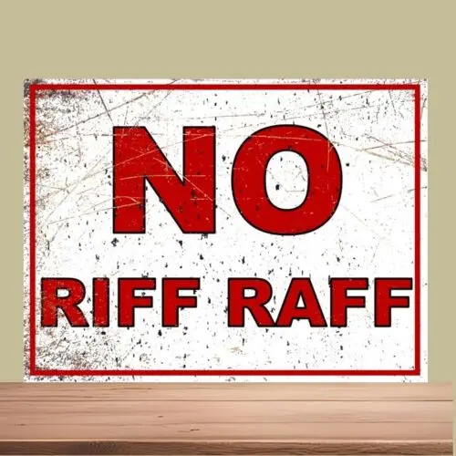 NO RIFF RAFF METAL RETRO VINTAGE publicidad BAR PUB cobertizo Oficina cromo UK SIGN