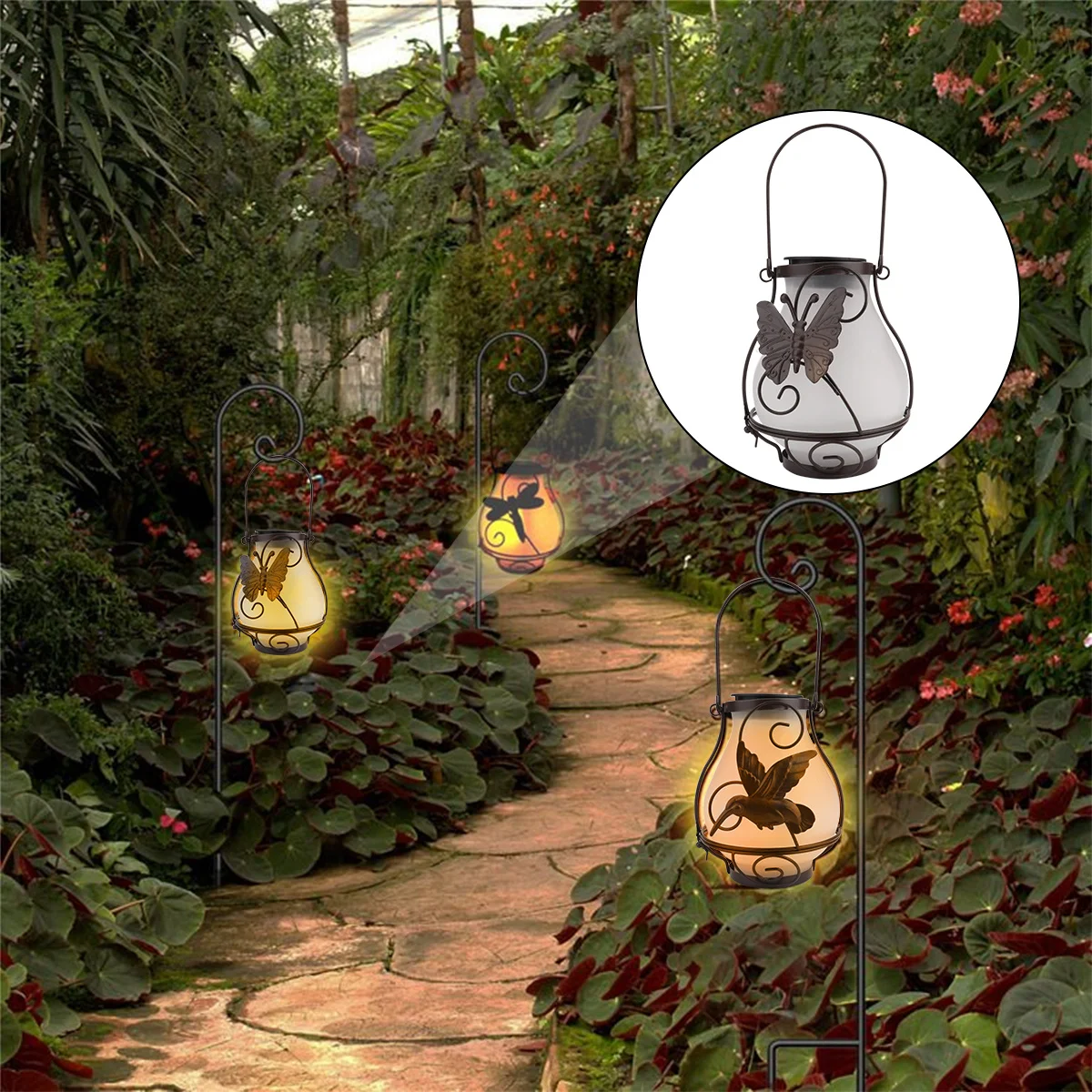Solar Lantern Metal Glass Hanging Light For Outdoor Garden Yard Patio Decor Waterproof Solar Garden Lamp Landscape
