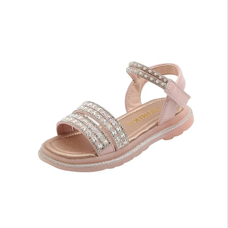 

2023 Summer Girls Sandals New Little Girl Pearl Fashion Non-slip Princess Shoes Children Soft Bottom Rhinestone Baby Shoes