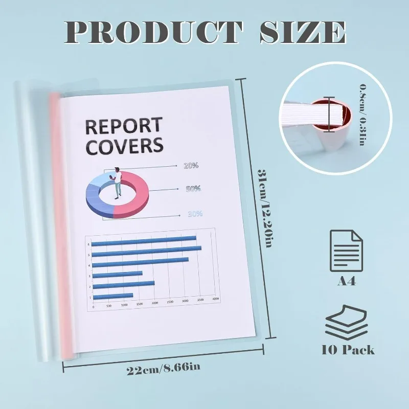 Cartella portadocumenti impermeabile resistente da 10 pezzi A4 Copertine trasparenti Raccoglitori scorrevoli Raccoglitore di carta Clip Raccoglitore a fogli mobili Archiviazione