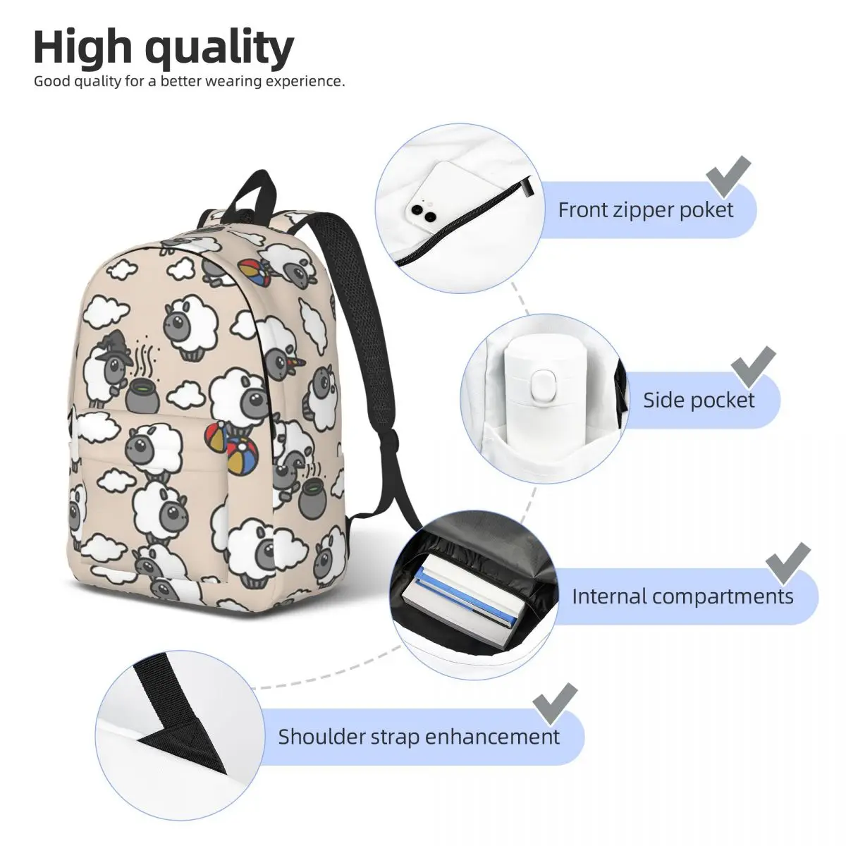 Sheep Farm Backpack Student Boys Girls BookBag Kids School Bag Computer Shoulder Bags for Men Women
