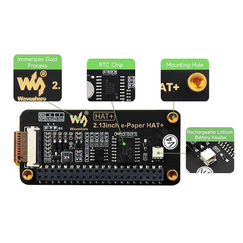 Chapeau en papier e 2.13 pouces + e-ink noir-blanc 250x122 pour Raspberry Pi /Jetson Nano /Sunrise X3 Pi /Pwnagotchi