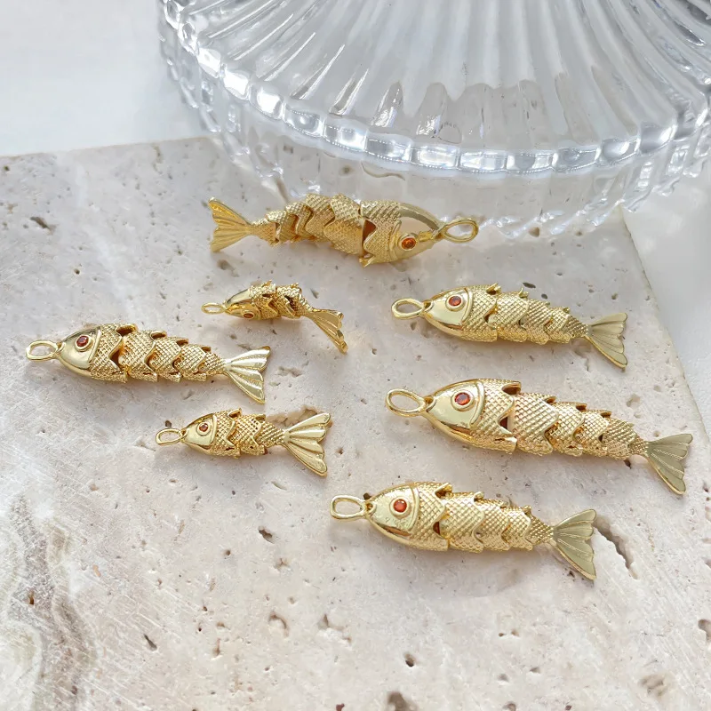 10pcs/ Bag Cute Fish Shaped Copper Gold Fish Pendant Koi Charm Handmade DIY Jewelry for necklace Earrings Accessories