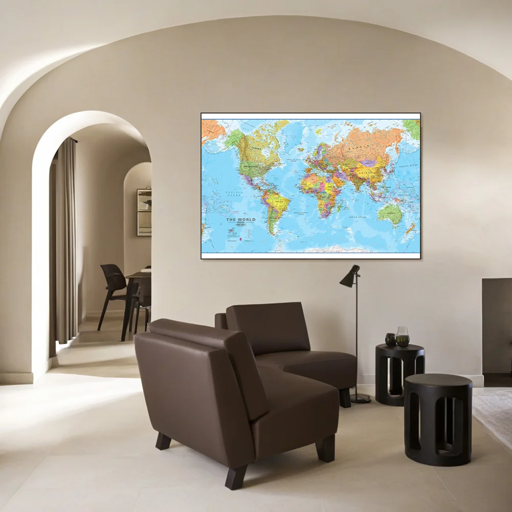 Grote wereldkaart poster canvas decoratieve hangende foto zeer gedetailleerd schilderij moderne muur kunst schoolbenodigdheden multi-maten