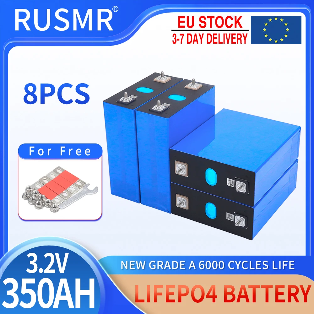 8pcs Grade A 3.2V 350Ah Lifepo4 Battery Can be Combined into 12V 24V 36V 48V Rechargeable Cells Pack For Boat Golf Cart RV Solar