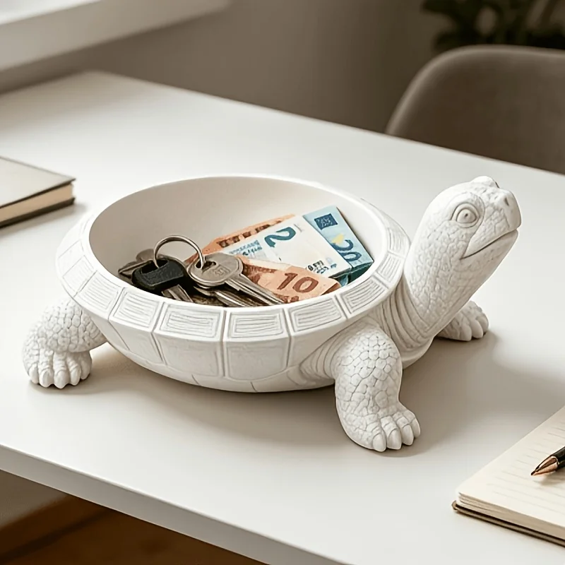 1PC White Turtle Storage Tray, Entryway Key Holder, Nordic Desktop Decor Ornament, Resin Key Organizer