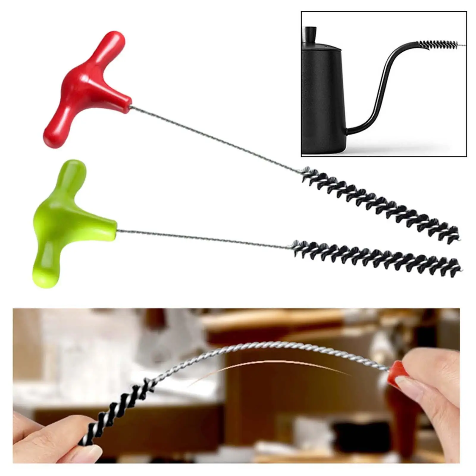 

Pipe Cleaning Tool Flexible Bottle Brush 2.8inch Long Accessory T Shape Handle Multifunctional for Coffee Makers Lightweight