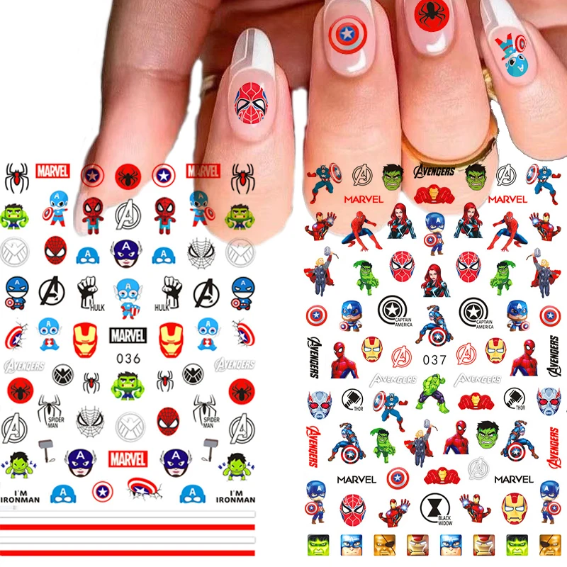 Disney Cartoon Character Nail Stickers Marvel Hero Nail Decals Nail Art Decorations DIY Stitch Nail Art Stickers Nail Supplies