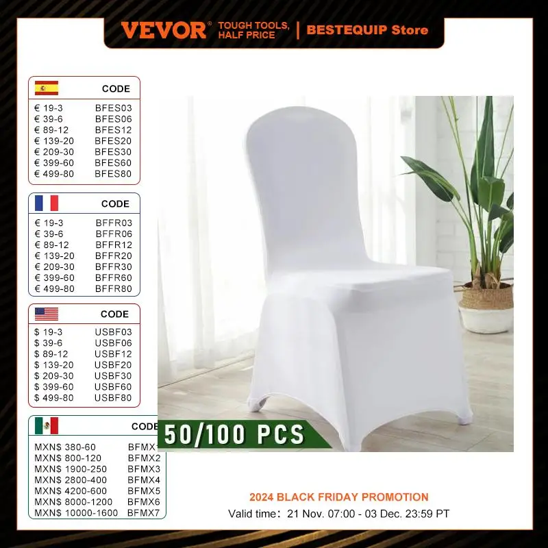 VEVOR 12/30/50/100Pcs Wedding Chair Cover Spandex Stretch Slipcover for Restaurant Banquet Hotel Dining Party White Chair Cover