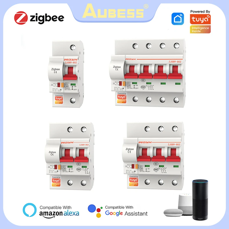 Tuya Zigbee 3.0 Smart Circuit Breaker ZJSB9 1P-4P Smart Voice Timer Switch, Smart Home Remote Control Via Tuya Alexa Google Home