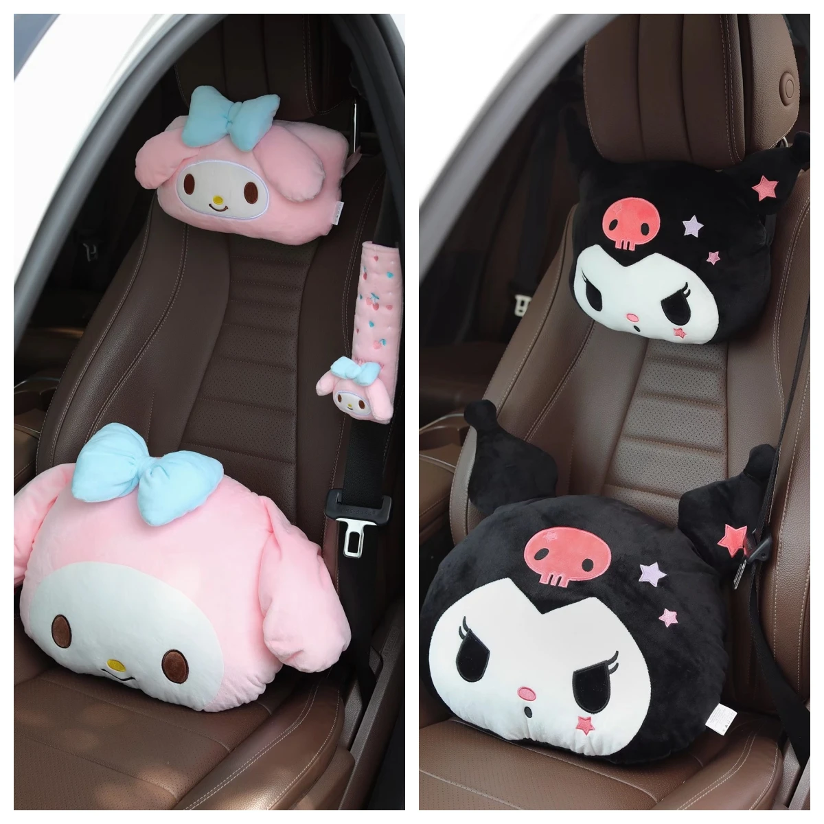 Sanrio Kuromi My Melody Back Cushion Car Seat Lovely Headrest Seat Belt Cover Lumbar Support Cushion Japanese Style Throw Pillow