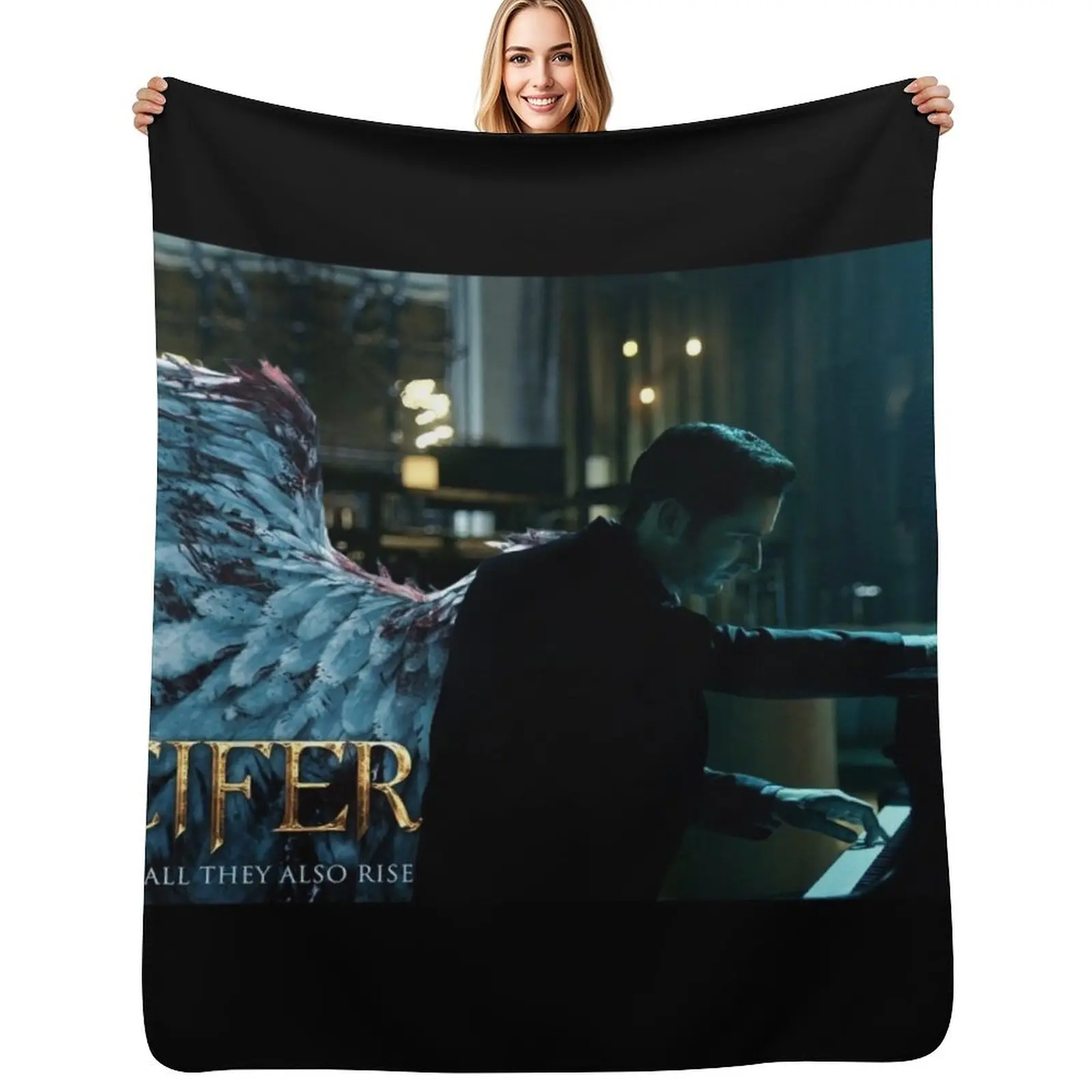 Lucifer Piano Wings Throw Blanket Foldable Soft Warm Blanket for Outdoor Use