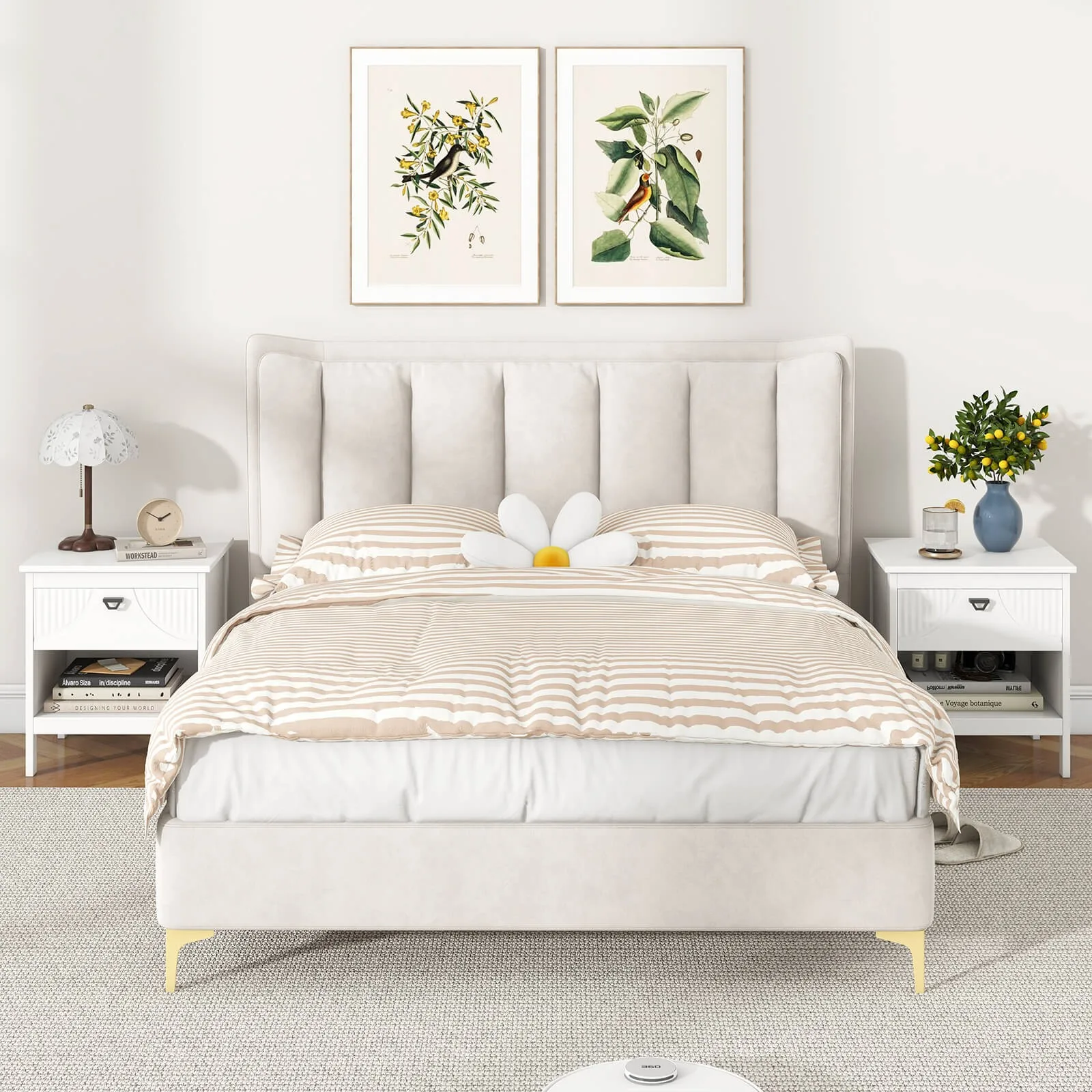 

2-tier End Table Drawer with Open Storage Shelf 2 Tiers Nightstand for Bedroom