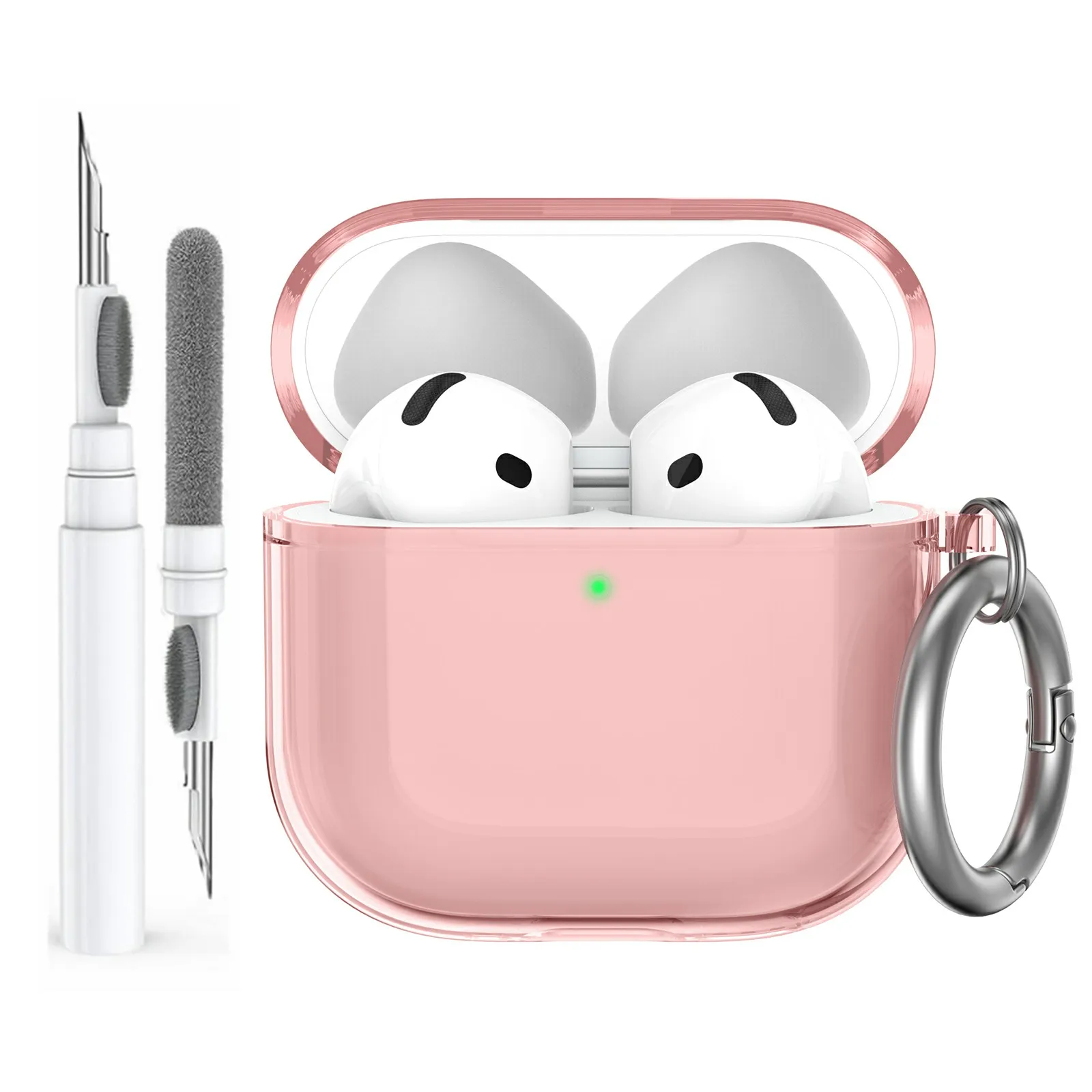 AHASTYLE WG164 لأجهزة AirPods 4 حافظة بتصميم منفصل من مادة TPU مع مجموعة أقلام تنظيف وحلقة تسلق - وردي #1