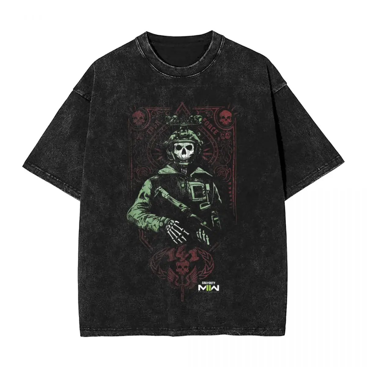 Streetwear Washed T-Shirt Call Of Duty- Modern Warfare 2 Ghost Playing Card Simple T Shirts Leisure Tshirt for Men Clothes