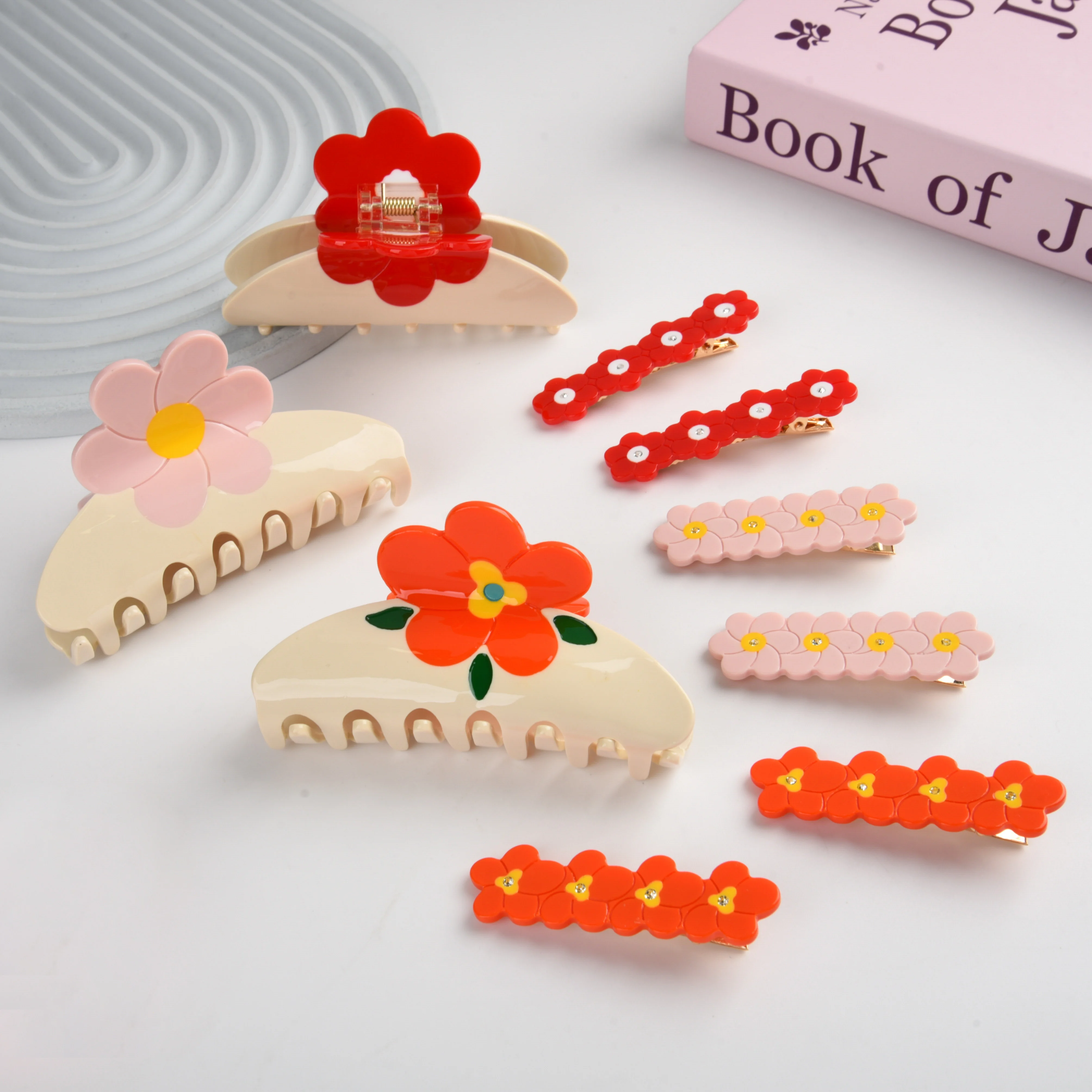 DuoShang New Style Colorful Sakura Hair Claw Eco-friendly Acetate Claw Clips Flower Series Hair Clips for Women Hair Accessories