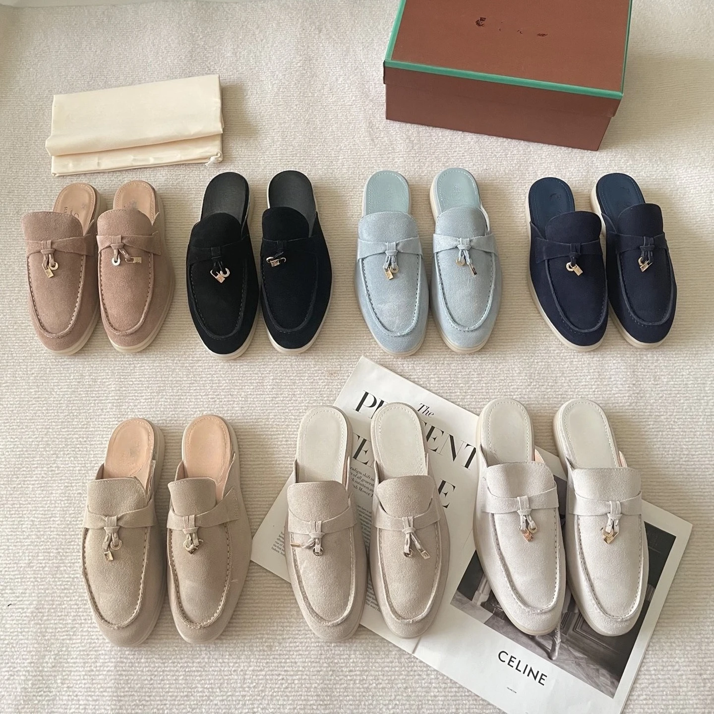 2026 new couple style mocasin shoes, deer skin comfortable flat toe, Mueller half slippers, lazy loafers