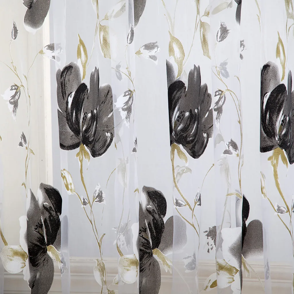 1/2 Stück Ranken Blätter Tüll Tür Fenster Vorhang Drapieren Panel Sheer Schal Volants Buntes Blumenmuster Transparente Vorhänge