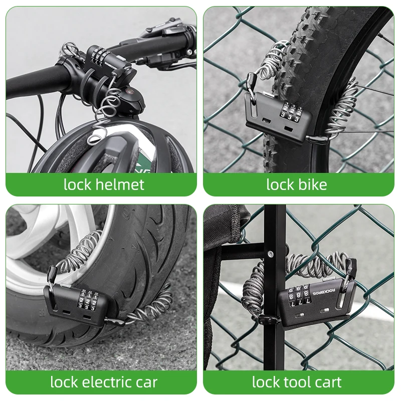 ROCKBROS Bicycle Lock Mini Helmet Lock Anti-theft Bike Lock Ultralight Flexible 3 Digits Password Lock Motorcycle Helmet Lock