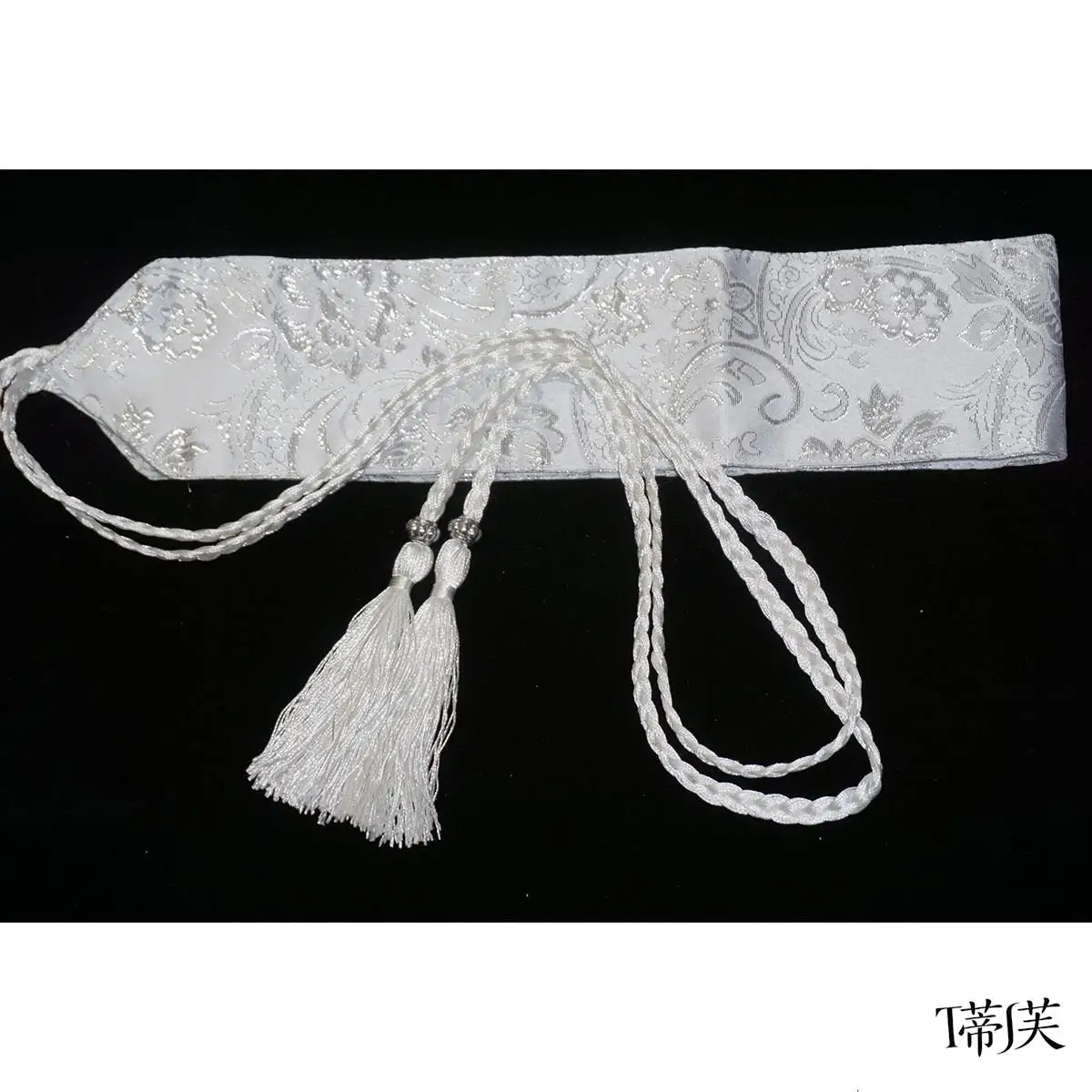 Chinese Style Vintage Jacquard Silk Gold Silver Thread Floral Braided Tassel Tie Waist Cincher For Hanfu And Dresses Daily Wear