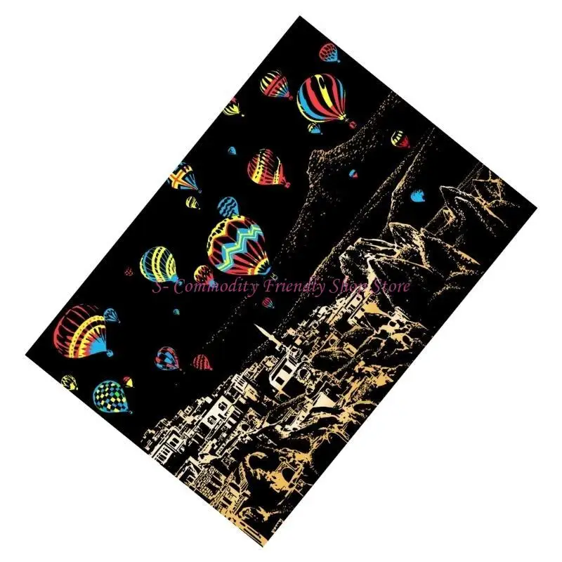 

85AE Creative Scratching Art Painting Kits Home Wall Mounted Decors Scrath Paper Painting City View Rainbow Sketch Painting