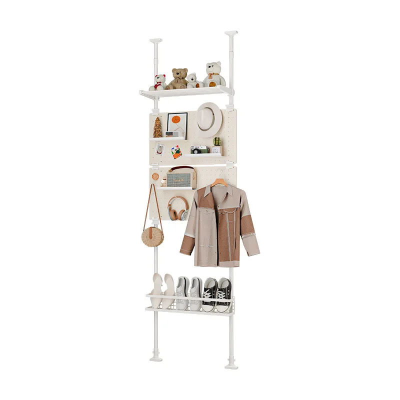 

hole board shoe rack behind door is integrated, and hanger is placed upright at door. Ultra-thin entrance coat