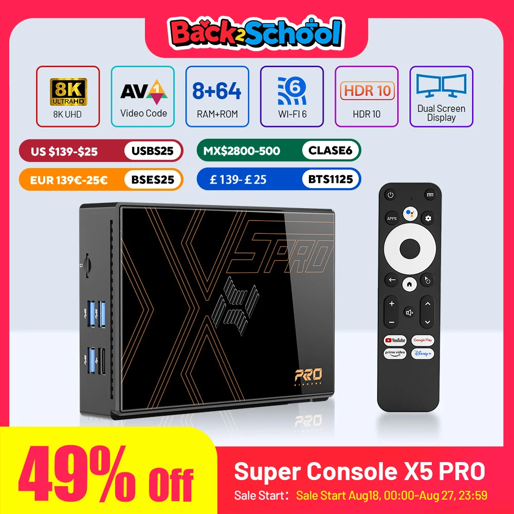 

Super Console X5Pro Smart TV Box With Android TV12 8K@60FPS 4K@120PFS 8G+64G 2.4G & 5G Dual Wifi 1000M Ethernet HD Movie Player