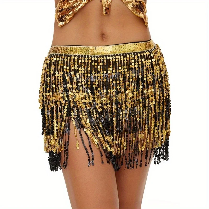 المرأة تنورة الرقص الشرقي الورك شرابة وشاح الرقص الشرقي حبة الخصر سلسلة 4 طبقات T مرحلة الأداء زي حفلة الدنيم الزي