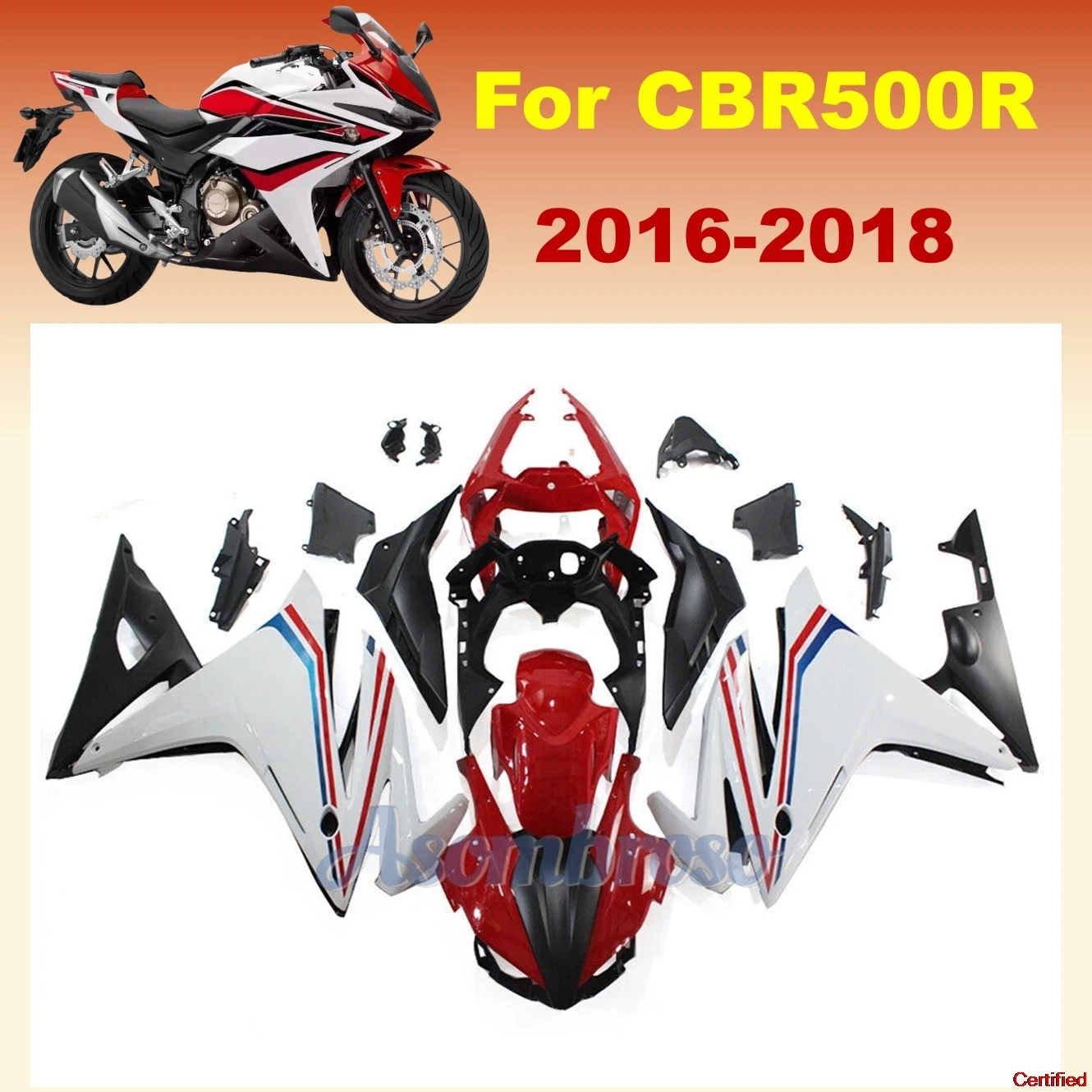 Motorcycle Full Fairings Kit fit for CBR500R 2016 2017 2018 CBR500 16 17 18 CBR 500R Bodywork fairing set red white