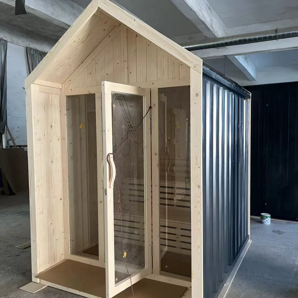 Customized 2 Person Hemlock/Sequoia Square Cube Outdoor Traditional Smart Sauna