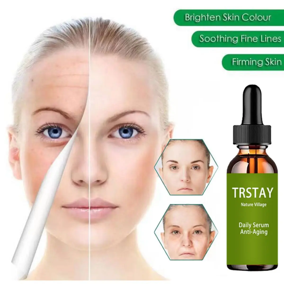 Instant Wrinkle Face Serum Lifting Firming Fade Remover Fine Lines Anti-Aging Essence Whitening Brighten Nourish Skin Care