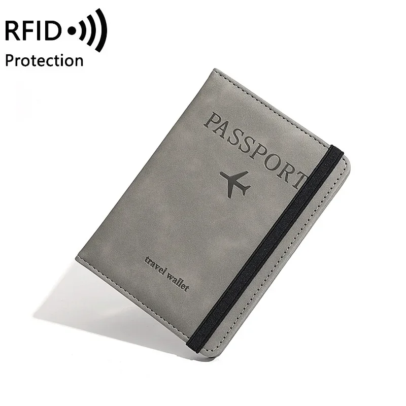 RFID Blocking Passport Holder with Elastic Strap Band for World Travel Passport Cover Case with Business ID Credit Card Slots