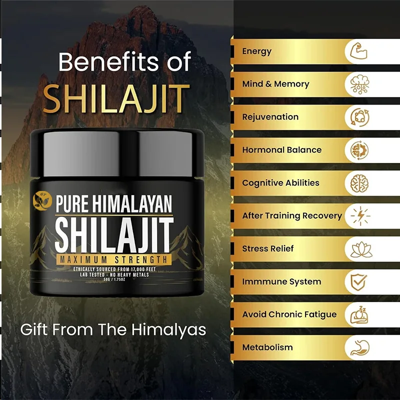 Shilajit 순수 히말라야 유기농 송진, 천연 정통 실험실 테스트 포뮬러, 남녀공용, 600mg 강도, 85 + 트레이스 포함