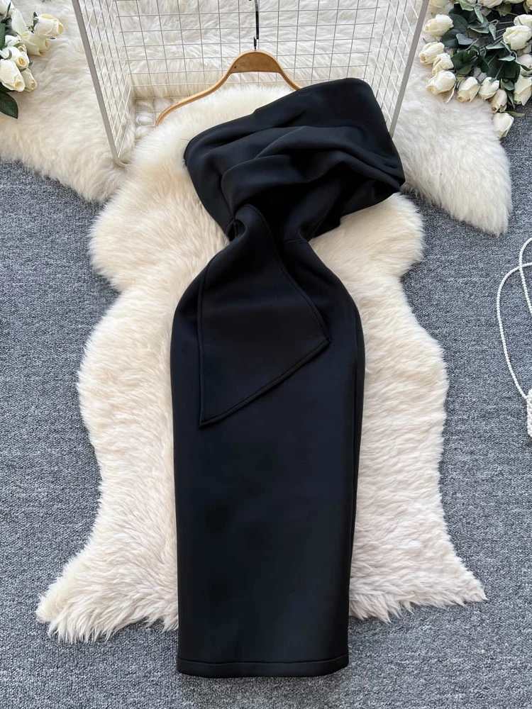 Ele Asymmetric Neline Long Dr Damen-Schlankheits-Design, Herbst-Fee, hohe Taille, A-Linien-Rock, lässig, Pendeln