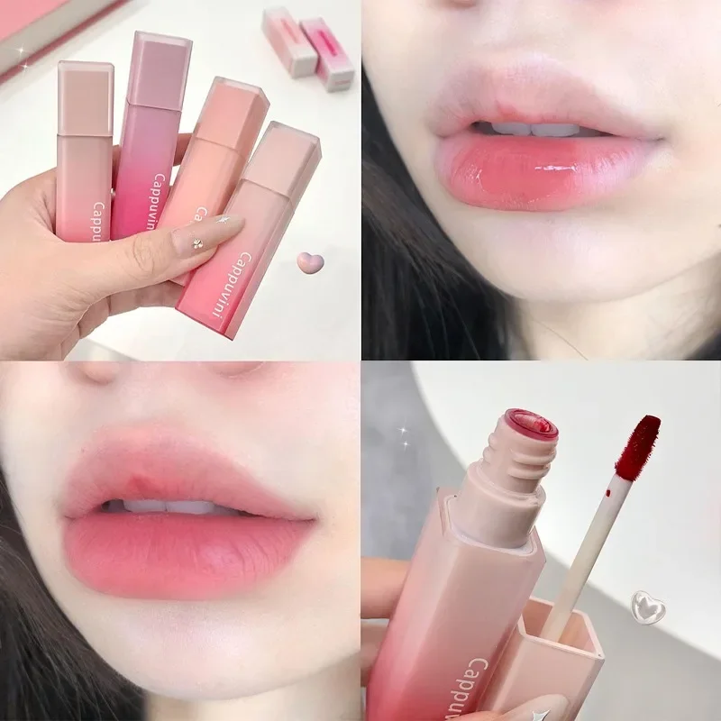 Cappuvini Velvet Matte Mist Liquid Lipstick Peach Lip Gloss Long Lasting Non-Stick Cup Low Saturation Nude Lip Glaze Cosmetics