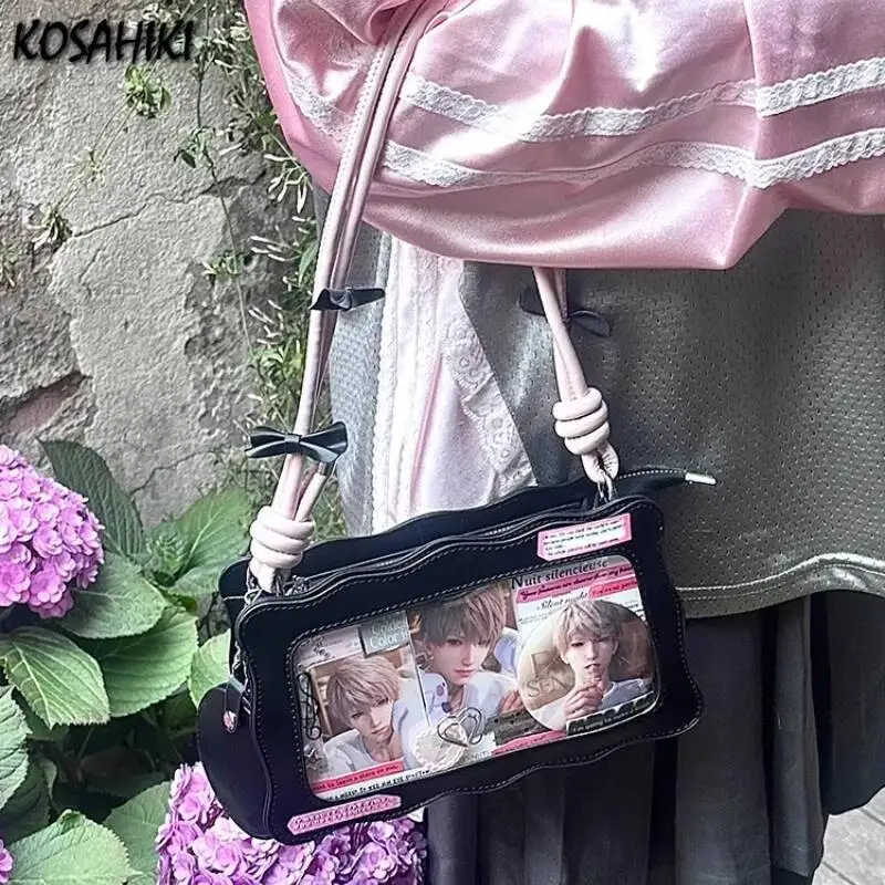 กระเป๋าสะพายไหล่สไตล์ Y2K น่ารักแบบ Kawaii แฟชั่นเก๋ไก๋ กระเป๋าใสสะพายใต้วงแขนสำหรับผู้หญิง ใช้ได้กับทุกชุด กระเป๋าถือและกระเป๋าสะพาย