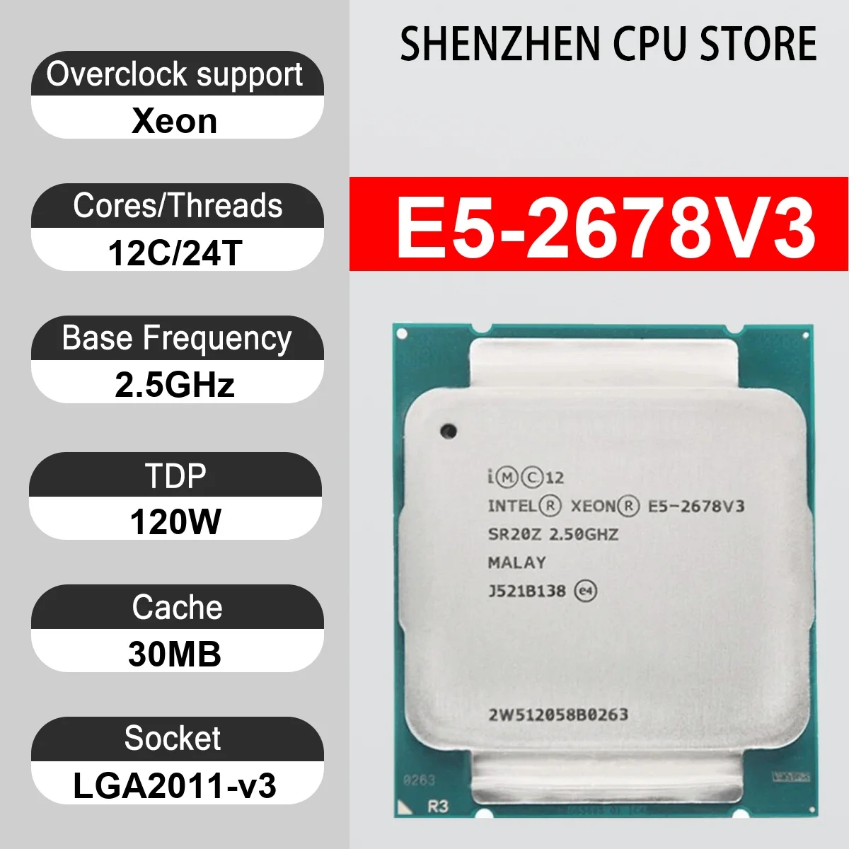 Intel Xeon E5-2678V3 12 Core 24 Thread 2.5GHz 120W 30MB Cache 22nm LGA 2011-v3 SR20ZS DDR4-2133 Mhz Haswell-EP